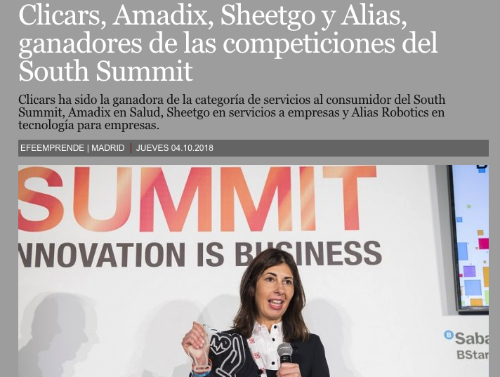 Clicars, Amadix, Sheetgo and Alias, win the South Summit 2018 competition | By EFE