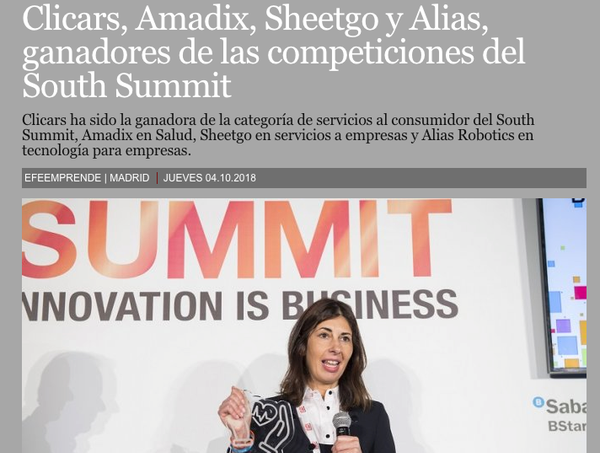 Clicars, Amadix, Sheetgo and Alias, win the South Summit 2018 competition | By EFE